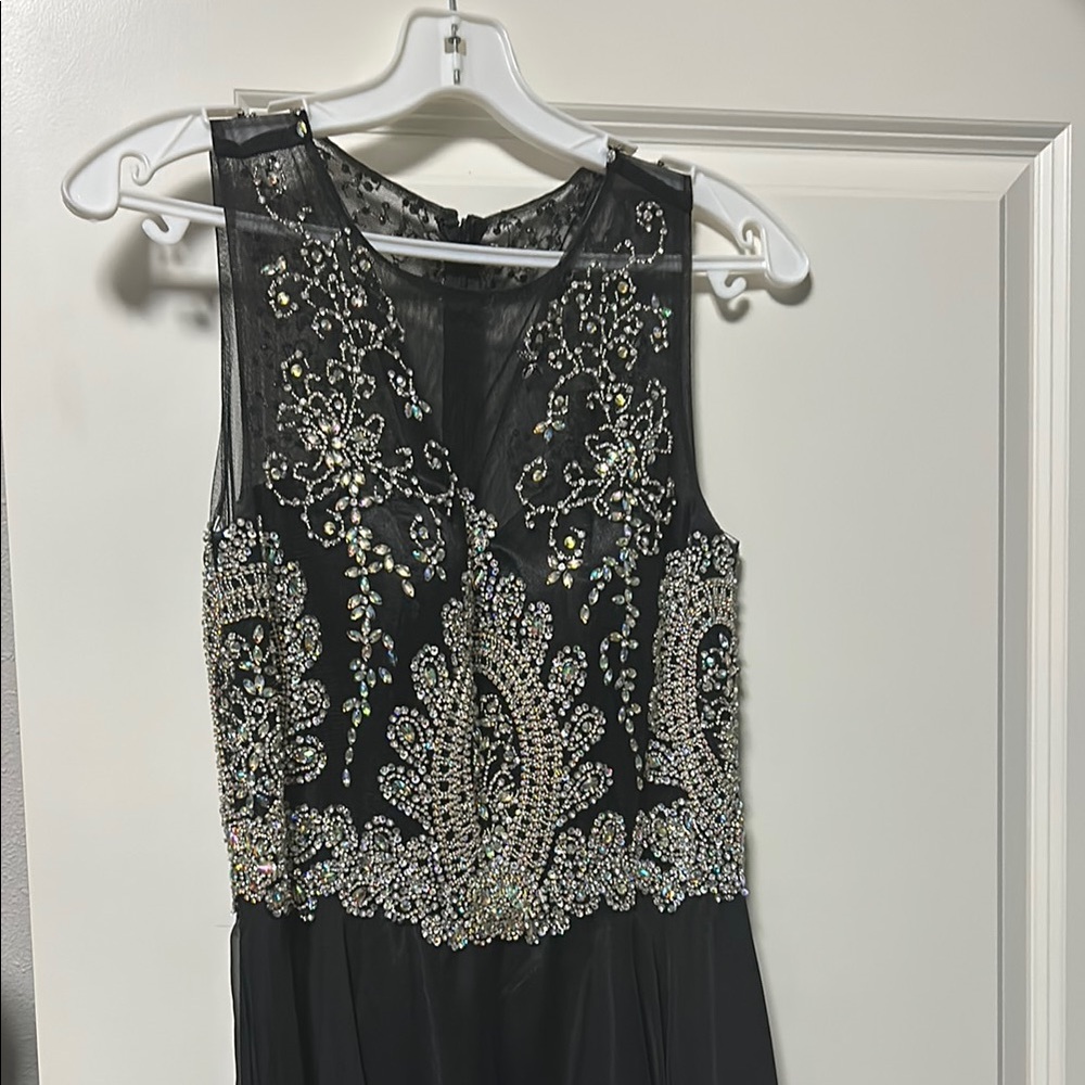 Cinderella Gold and Black High-Low Embellished Prom Gown